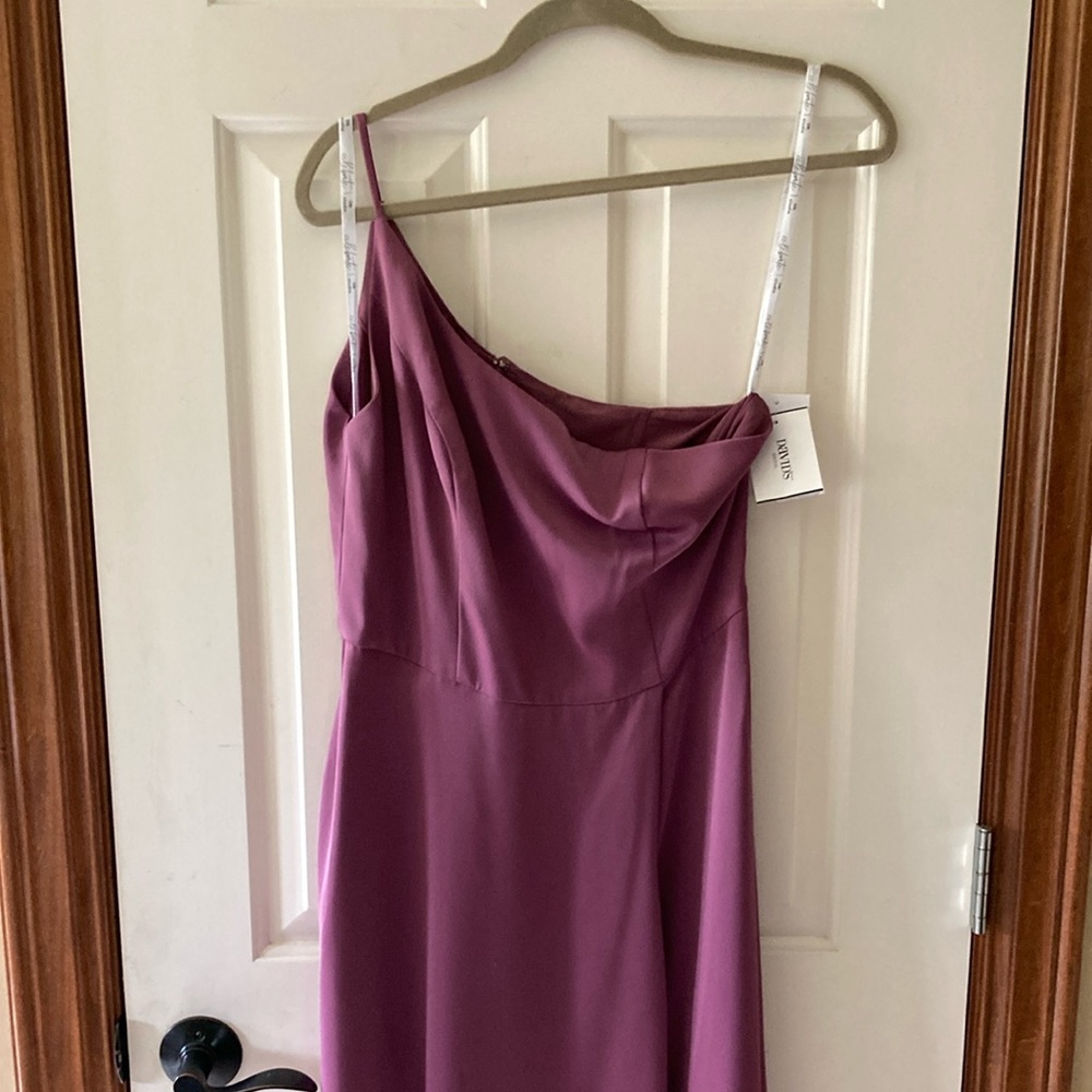 David's Bridal One Shoulder Satin A-Line Long Dress